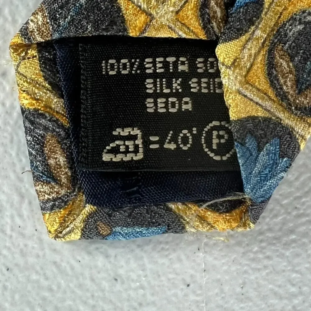 Ermenegildo Zegna Men's 100% Silk Yellow with Floral/ Geometric Pattern Tie